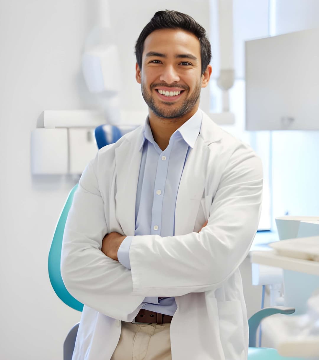 Dental professional smiling in a clinic